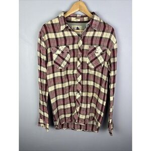 Americanino Long Sleeve Button Up Plaid Shirt Slim Fit Medium Linen Blend Italy